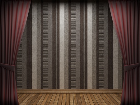 Red velvet curtain opening scene made in 3dの写真素材