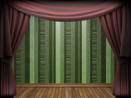Red velvet curtain opening scene made in 3dの写真素材