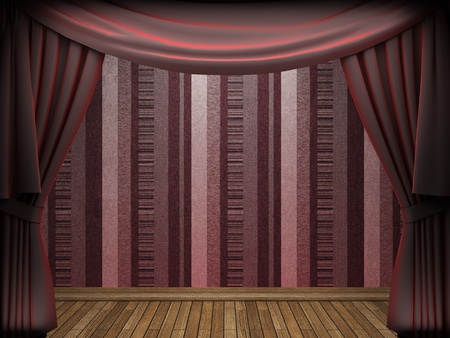 Red velvet curtain opening scene made in 3dの写真素材