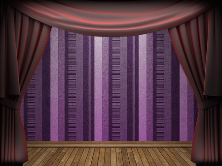 Red velvet curtain opening scene made in 3dの写真素材