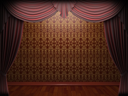 Red velvet curtain opening scene made in 3dの写真素材