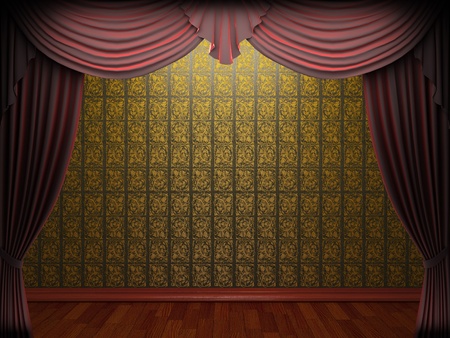 Red velvet curtain opening scene made in 3dの写真素材