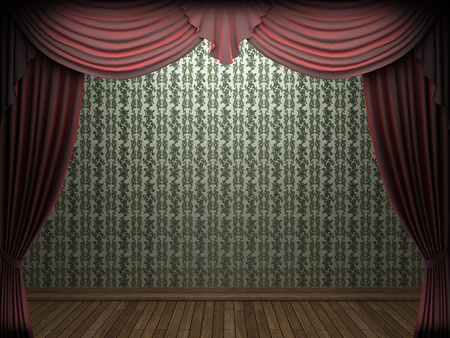 Red velvet curtain opening scene made in 3dの写真素材