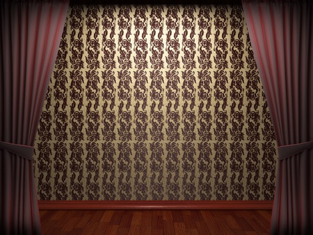Red velvet curtain opening scene made in 3dの写真素材