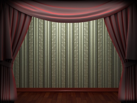 Red velvet curtain opening scene made in 3dの写真素材
