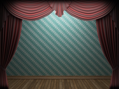 Red velvet curtain opening scene made in 3dの写真素材