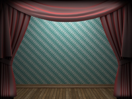 Red velvet curtain opening scene made in 3dの写真素材