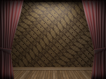 Red velvet curtain opening scene made in 3dの写真素材