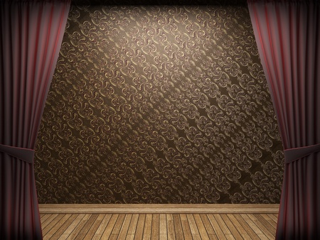 Red velvet curtain opening scene made in 3dの写真素材