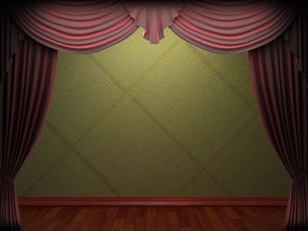 Red velvet curtain opening scene made in 3dの写真素材