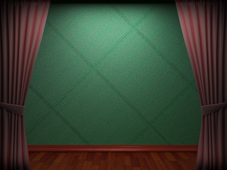 Red velvet curtain opening scene made in 3dの写真素材