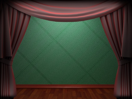 Red velvet curtain opening scene made in 3dの写真素材