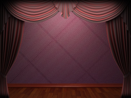 Red velvet curtain opening scene made in 3dの写真素材