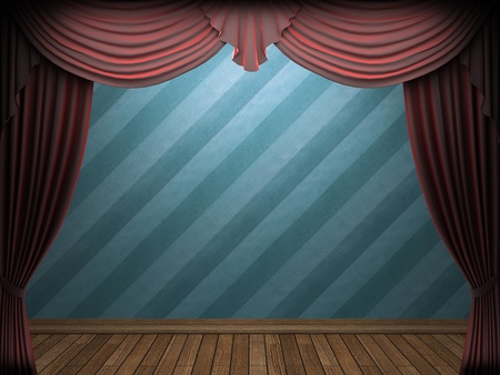 Red velvet curtain opening scene made in 3dの写真素材