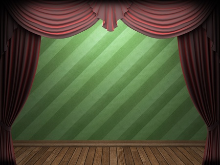 Red velvet curtain opening scene made in 3dの写真素材