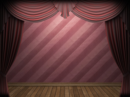 Red velvet curtain opening scene made in 3dの写真素材