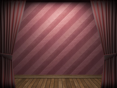 Red velvet curtain opening scene made in 3dの写真素材