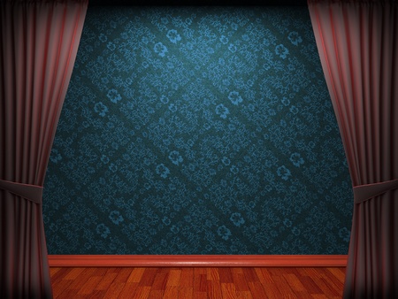Red velvet curtain opening scene made in 3dの写真素材