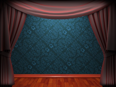 Red velvet curtain opening scene made in 3dの写真素材