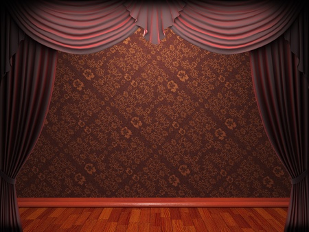 Red velvet curtain opening scene made in 3dの写真素材
