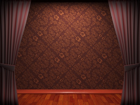 Red velvet curtain opening scene made in 3dの写真素材
