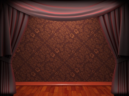 Red velvet curtain opening scene made in 3dの写真素材