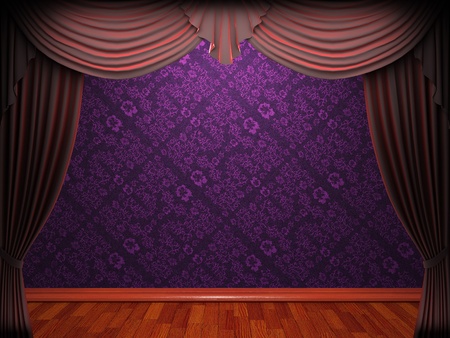 Red velvet curtain opening scene made in 3dの写真素材