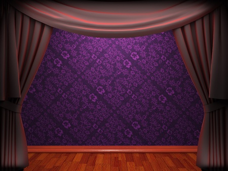 Red velvet curtain opening scene made in 3dの写真素材
