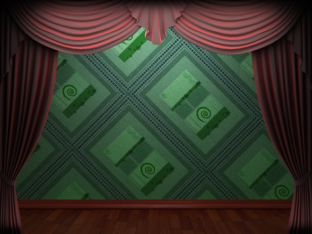 Red velvet curtain opening scene made in 3dの写真素材