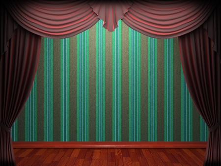 Red velvet curtain opening scene made in 3dの写真素材