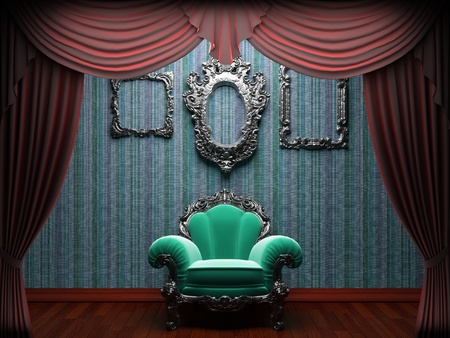 Red velvet curtain opening scene made in 3dの写真素材
