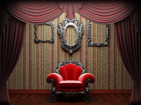 Red velvet curtain opening scene made in 3dの写真素材
