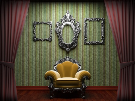 Red velvet curtain opening scene made in 3dの写真素材