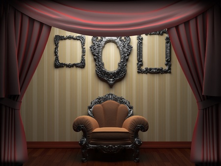 Red velvet curtain opening scene made in 3dの写真素材