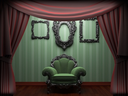 Red velvet curtain opening scene made in 3dの写真素材