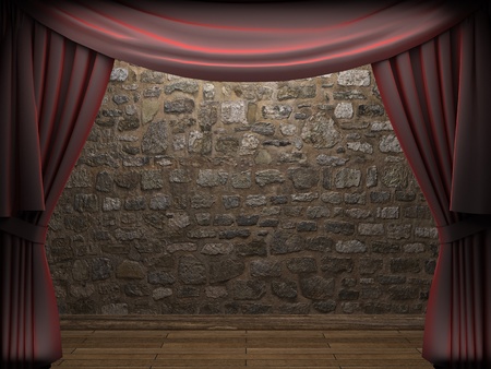 Red velvet curtain opening scene made in 3dの写真素材