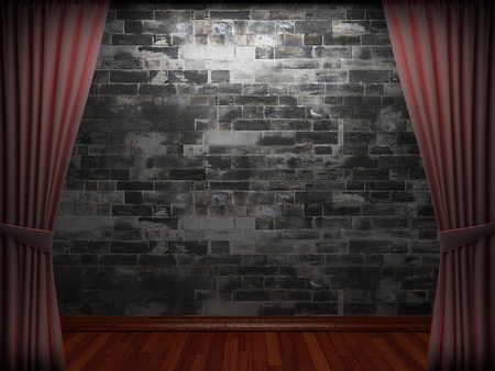 Red velvet curtain opening scene made in 3dの写真素材