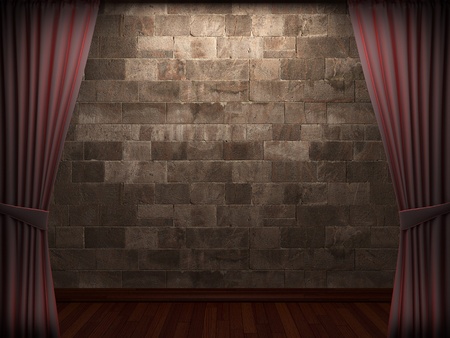 Red velvet curtain opening scene made in 3dの写真素材