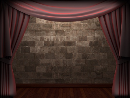 Red velvet curtain opening scene made in 3dの写真素材