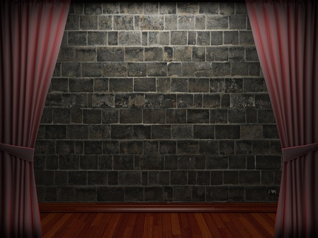 Red velvet curtain opening scene made in 3dの写真素材