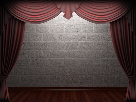 Red velvet curtain opening scene made in 3dの写真素材