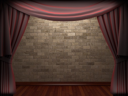 Red velvet curtain opening scene made in 3dの写真素材