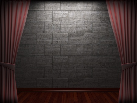 Red velvet curtain opening scene made in 3dの写真素材