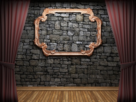 Red velvet curtain opening scene made in 3dの写真素材