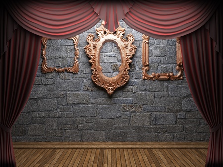 Red velvet curtain opening scene made in 3dの写真素材