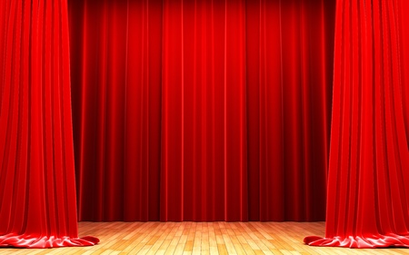 Red velvet curtain opening scene made in 3dの写真素材