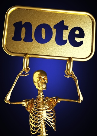 Golden skeleton holding the sign made in 3Dの写真素材