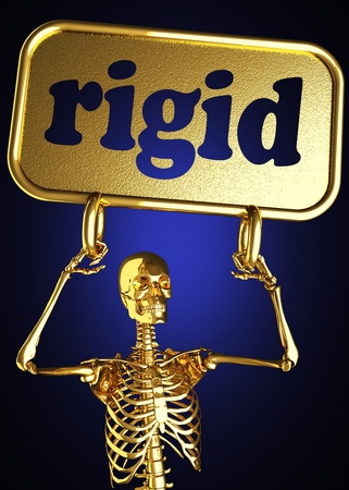 Golden skeleton holding the sign made in 3Dの写真素材
