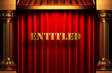 golden word on red velvet curtainの写真素材
