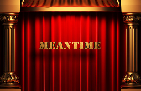 golden word on red velvet curtainの写真素材
